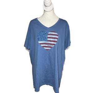 Life is Good USA Flag Heart Crusher Vee T-Shirt